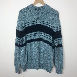 Croft & Barrow Quarter Button Henley Knit Sweater Navy & Grey XXL